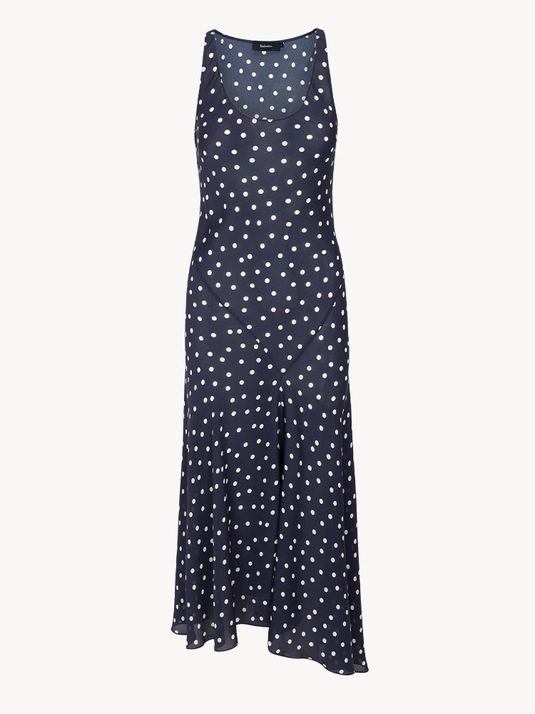 The Ellery Navy Polka Dot Bias-Cut Midi Dress