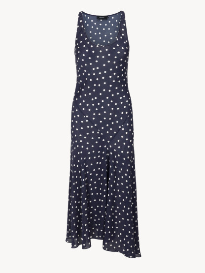 The Ellery Navy Polka Dot Bias-Cut Midi Dress