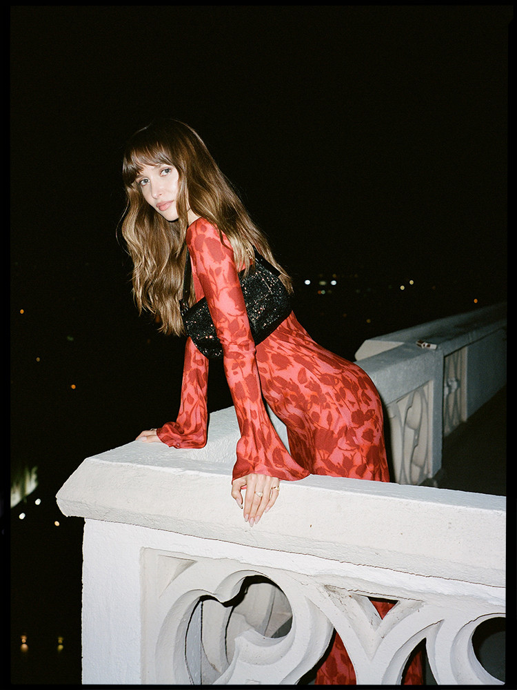 Scarlet Rose Flared-Sleeve Maxi Dress