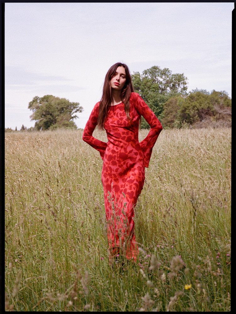 Scarlet Rose Flared-Sleeve Maxi Dress