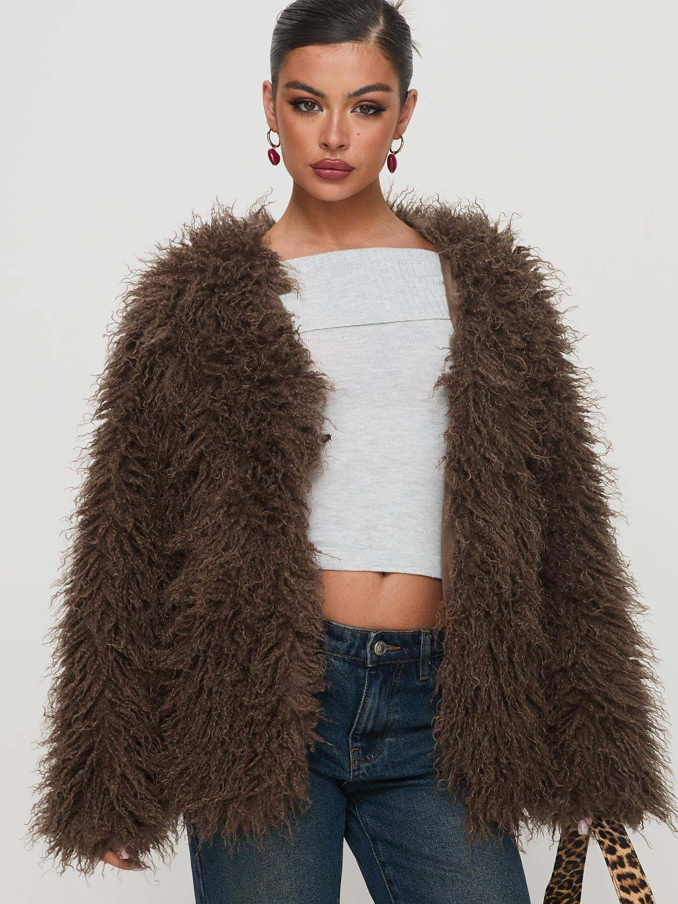 Cheshire Faux Fur Jacket Chocolate