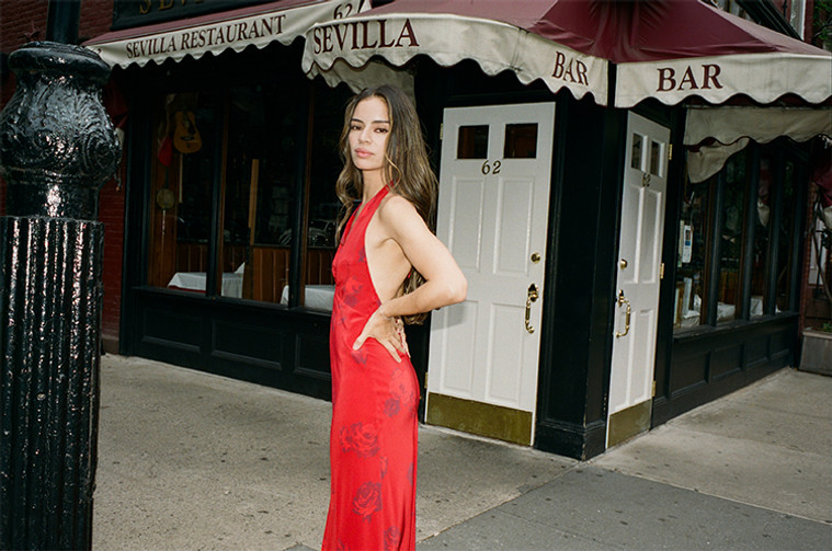 Scarlet Rose Halter-Neck Deep V Satin Maxi Dress