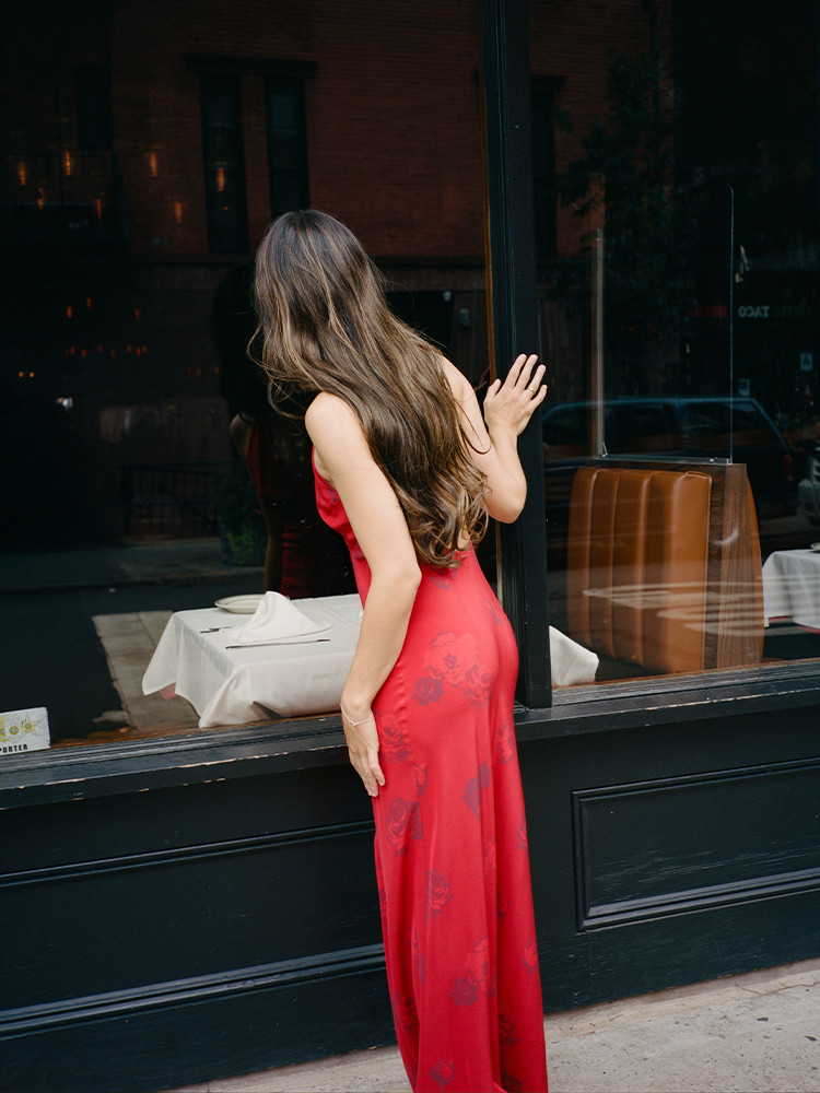 Scarlet Rose Halter-Neck Deep V Satin Maxi Dress