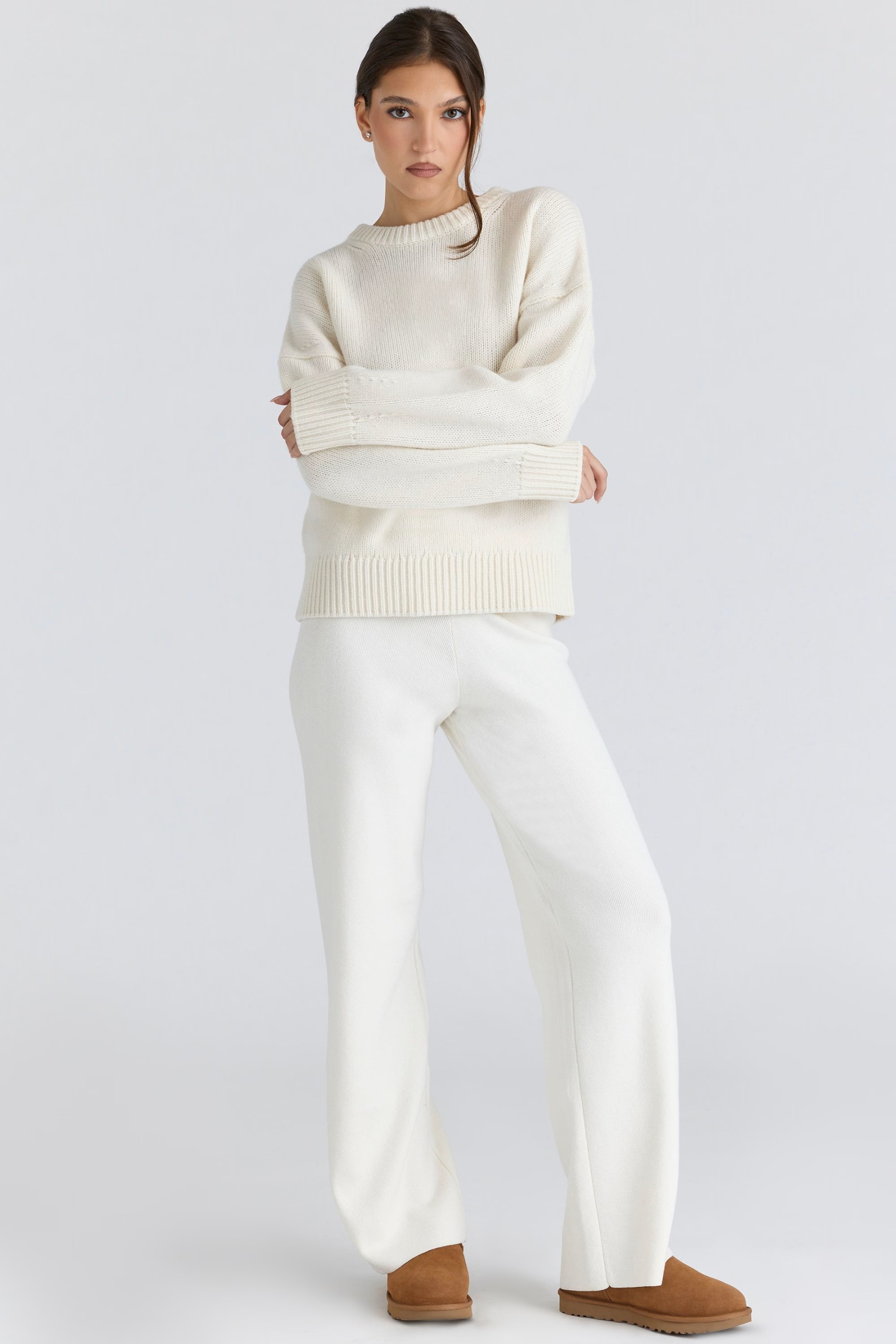 Creamy Oversized Crewneck Knit Sweater