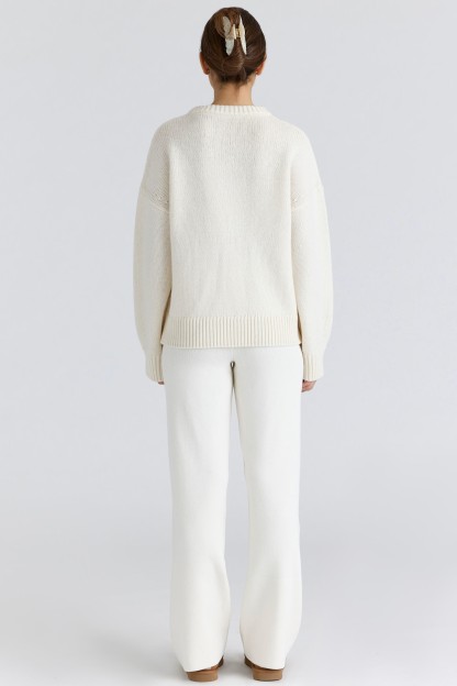 Creamy Oversized Crewneck Knit Sweater