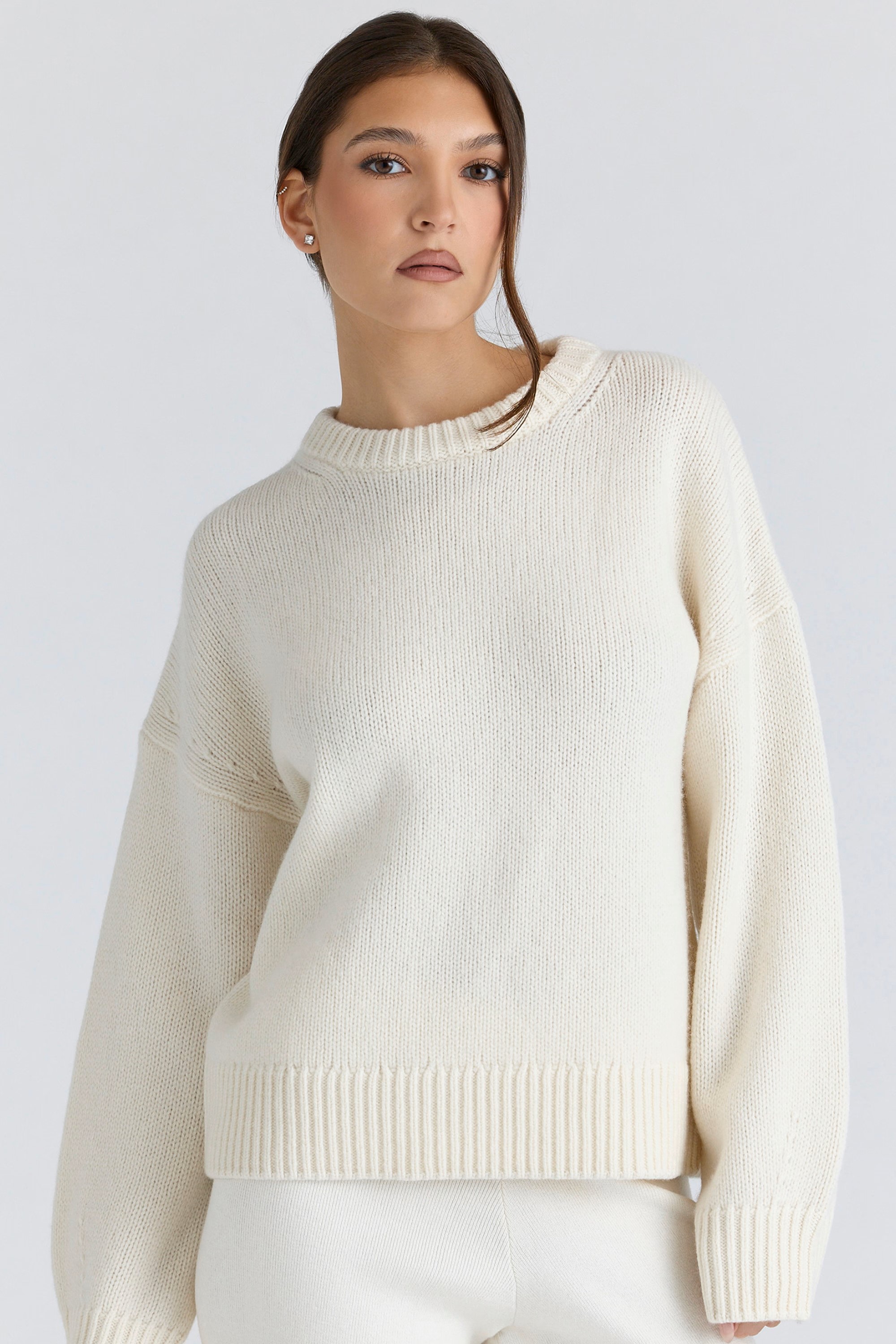 Creamy Oversized Crewneck Knit Sweater