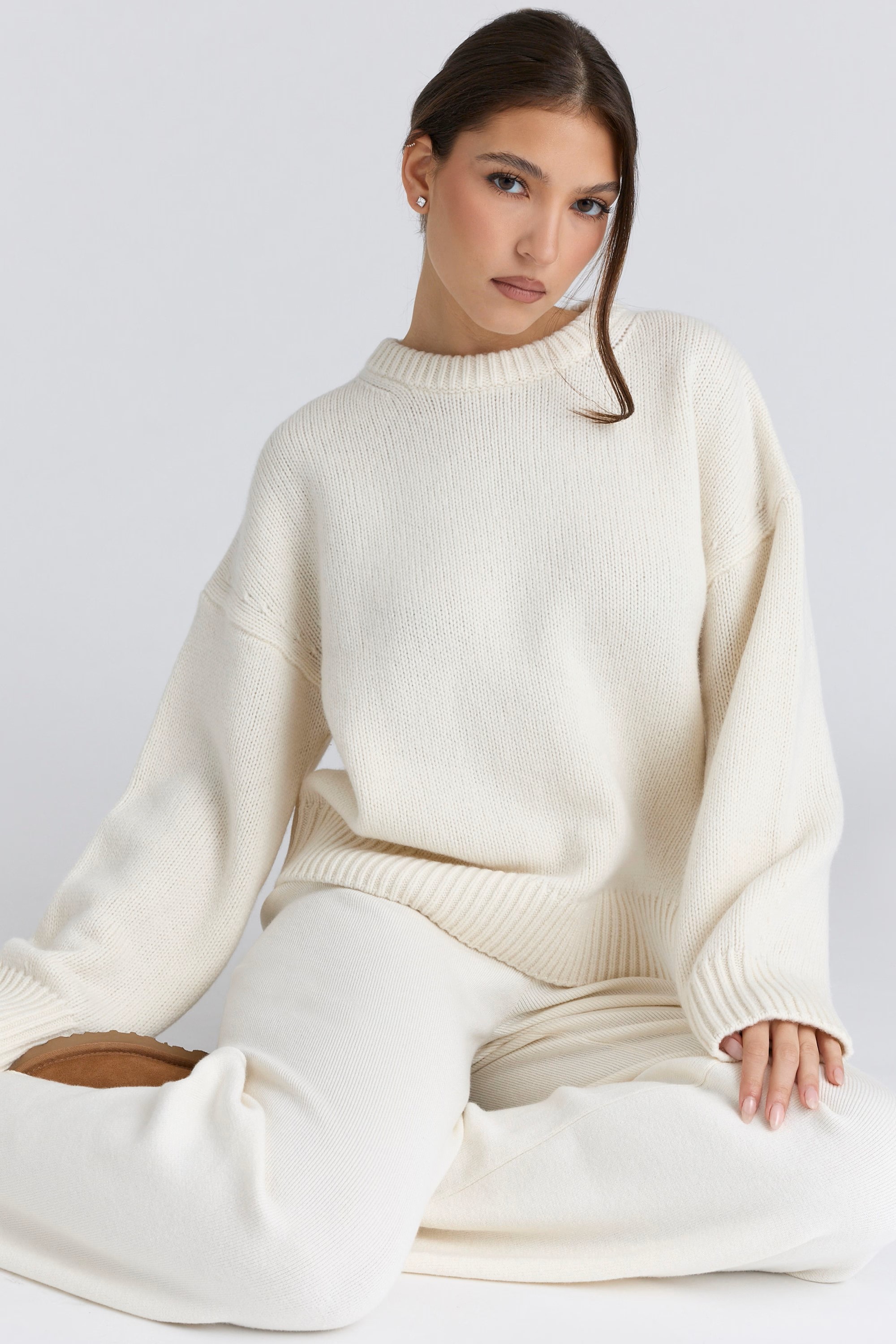 Creamy Oversized Crewneck Knit Sweater