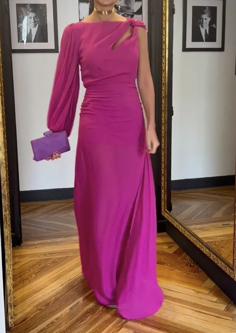 Rose Red One-sleeve Maxi Dress