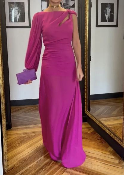 Rose Red One-sleeve Maxi Dress