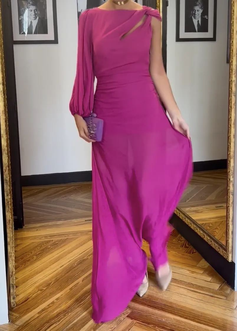 Rose Red One-sleeve Maxi Dress