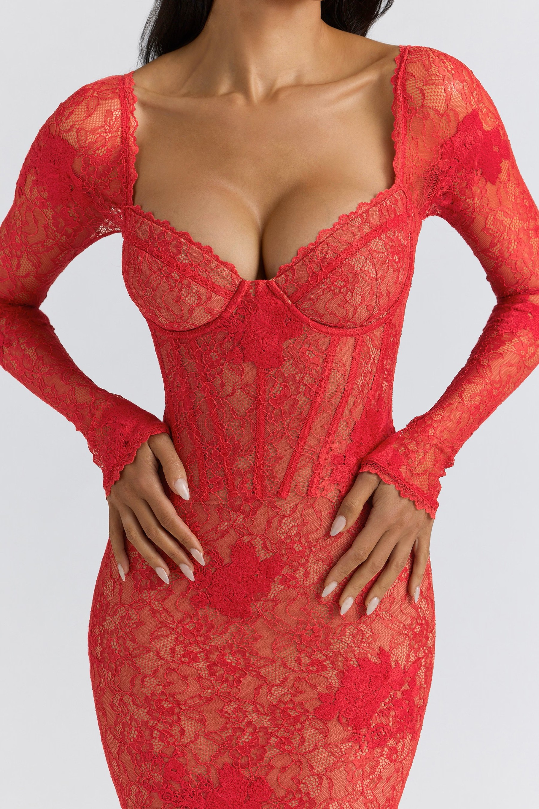 Sexy Red Lace Bodycon Formal Dress