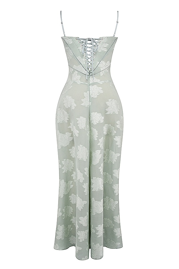 Pistachio Floral Lace Back Maxi Dress