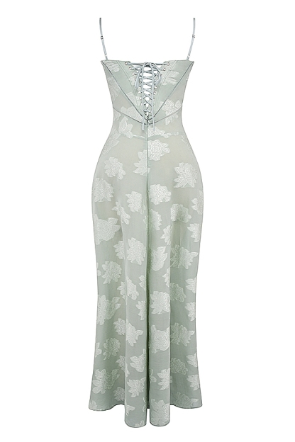 Pistachio Floral Lace Back Maxi Dress