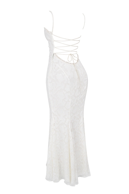 Ivory Lace Up Back Maxi Dress