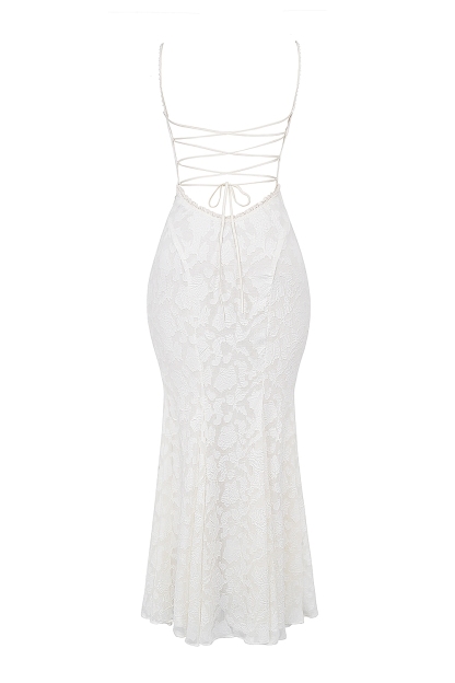 Ivory Lace Up Back Maxi Dress