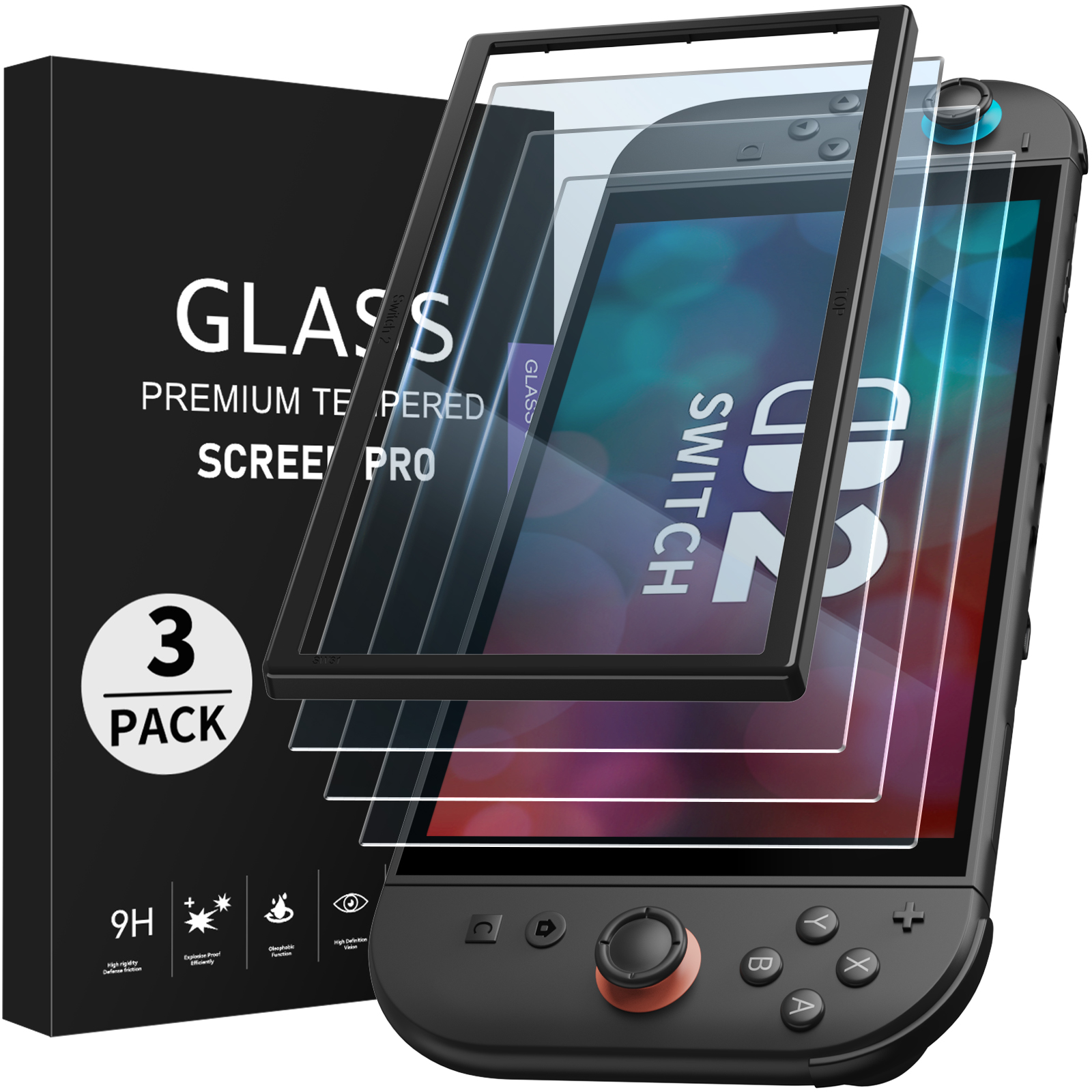 FUNLAB Switch 2 Tempered Glass Screen Protector (3-Pack)