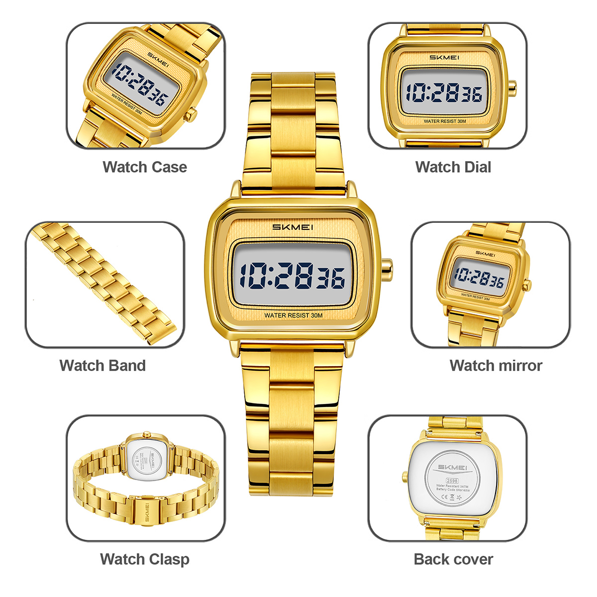 2598 Mini Square LCD Dial Vintage SKMEI Ladies Digital Watch