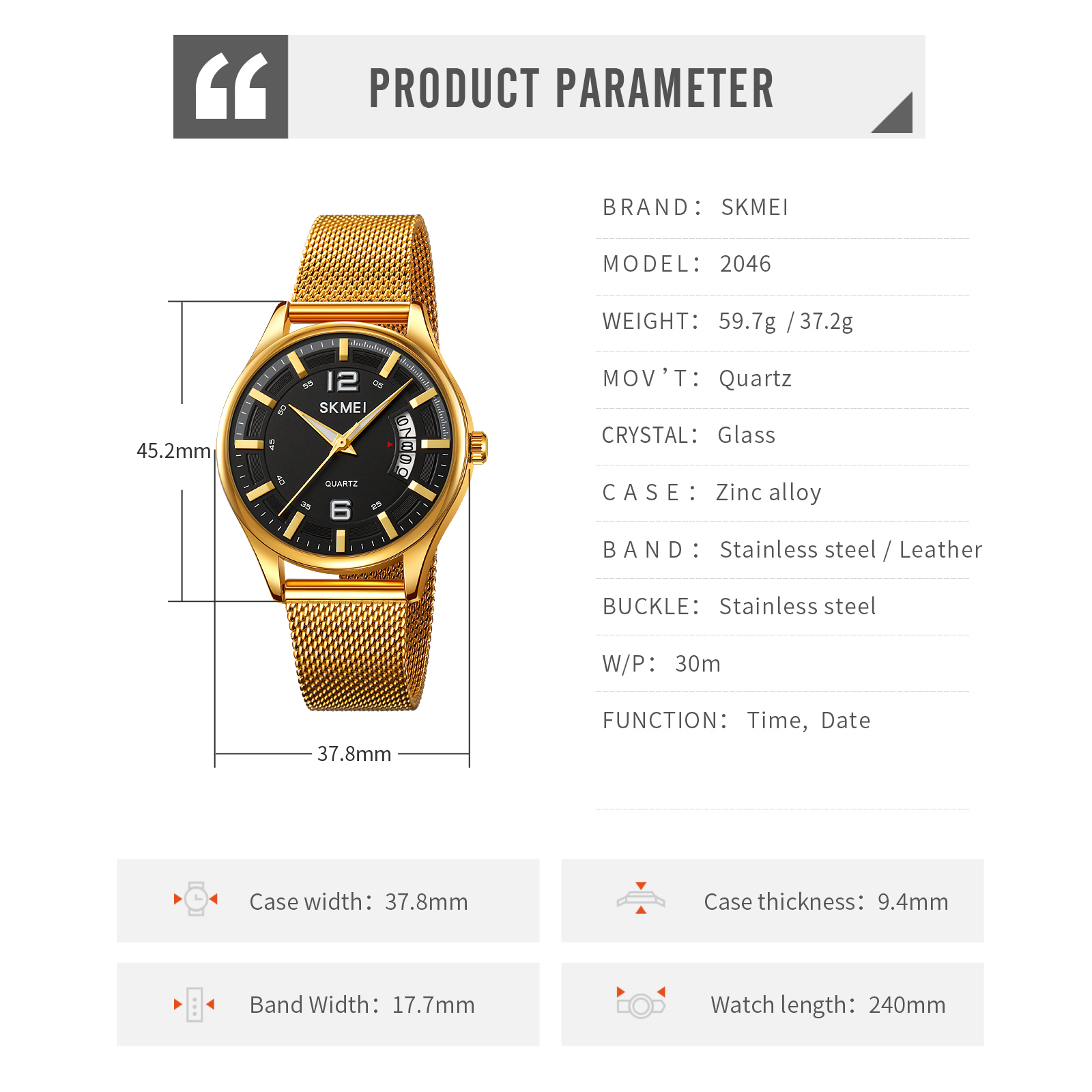 2046 skmei business man watch