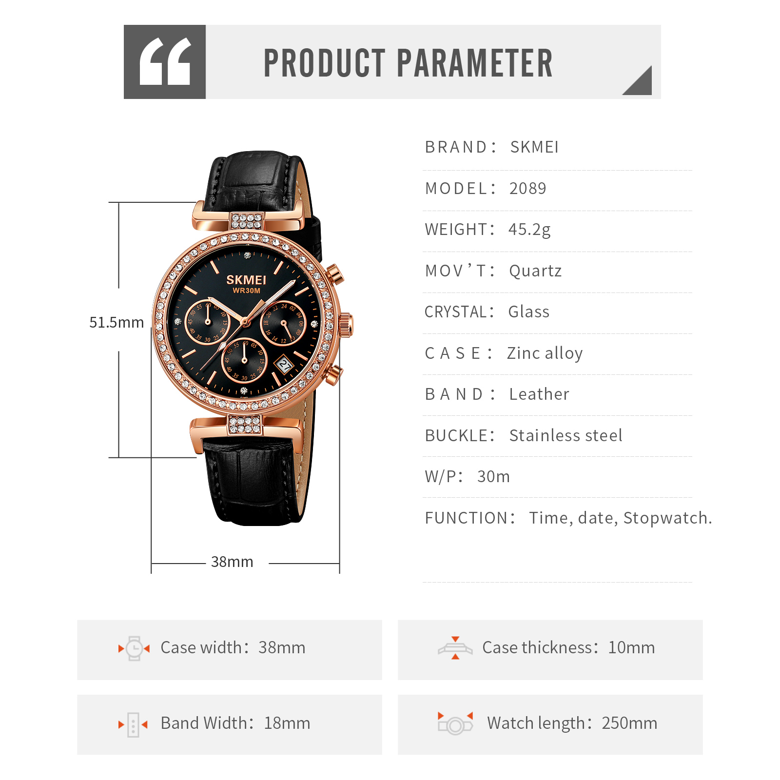 skmei 2089 fashion lady quartz wristwatches