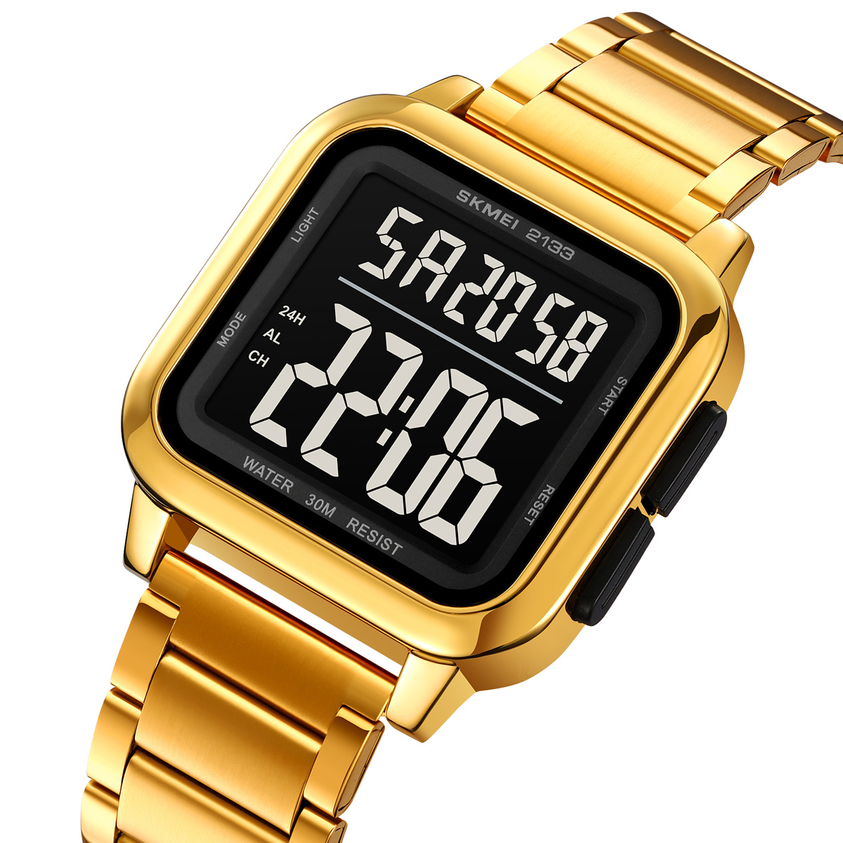 Skmei 2133 Men Digital Watch Gold Stainless Steel Strap