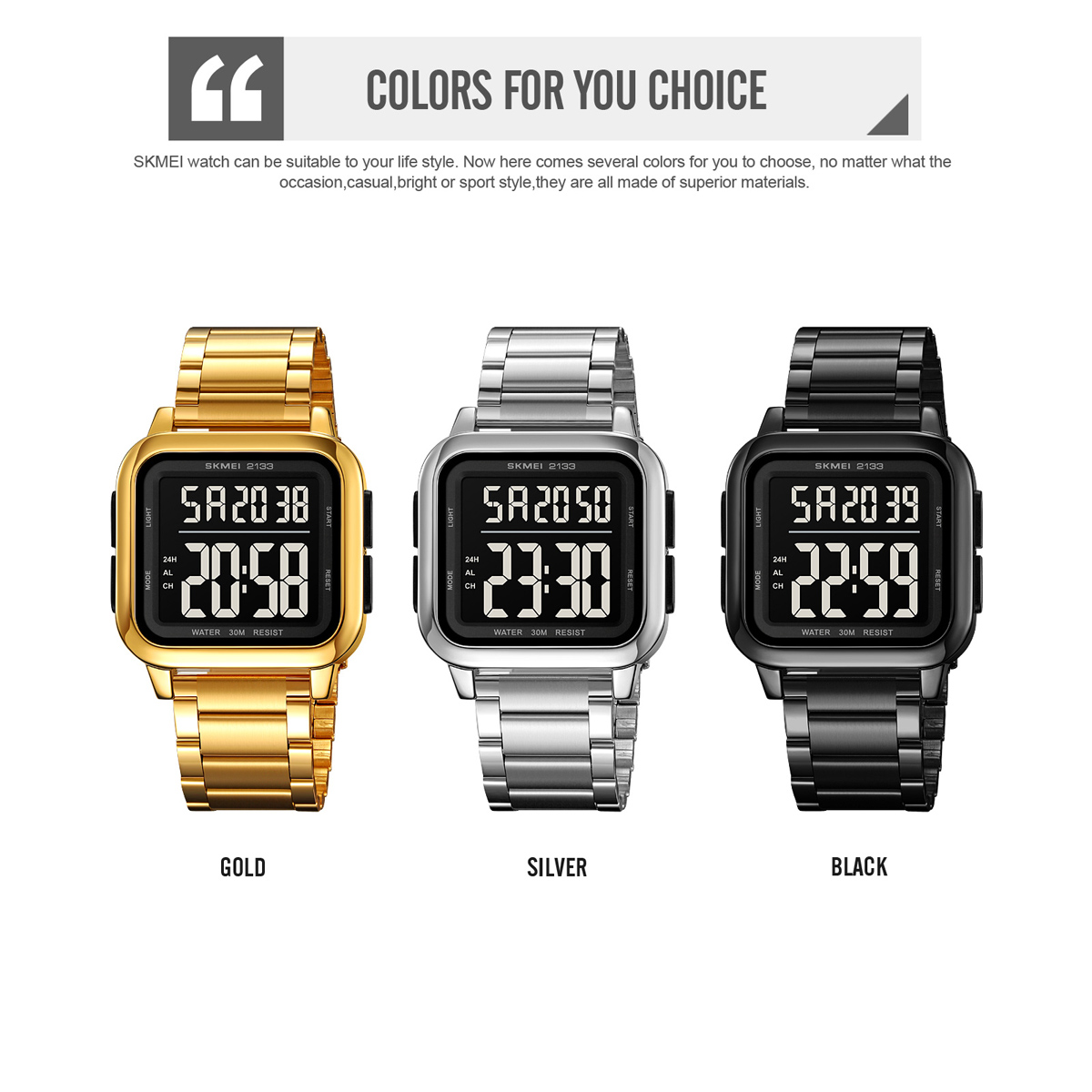 Skmei 2133 Men Digital Watch Gold Stainless Steel Strap