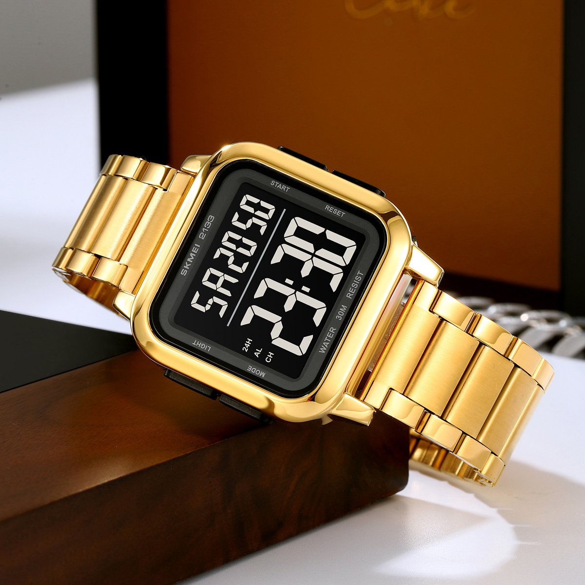 Skmei 2133 Men Digital Watch Gold Stainless Steel Strap