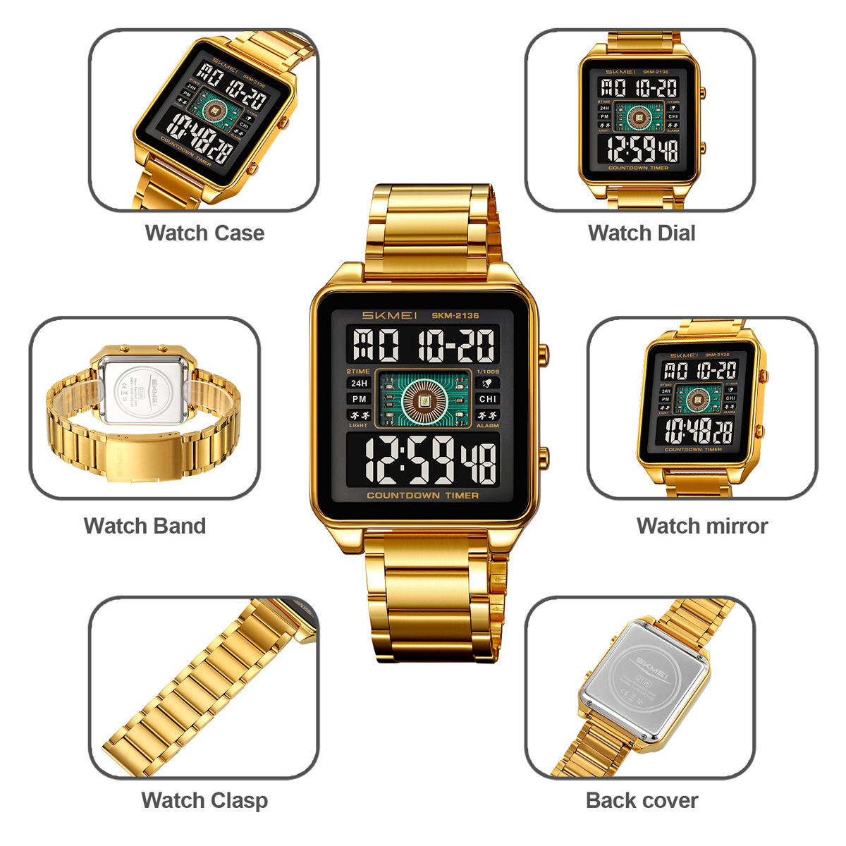 Skmei 2136 High Quality Gents Digital Watch Perfect Steel Strap