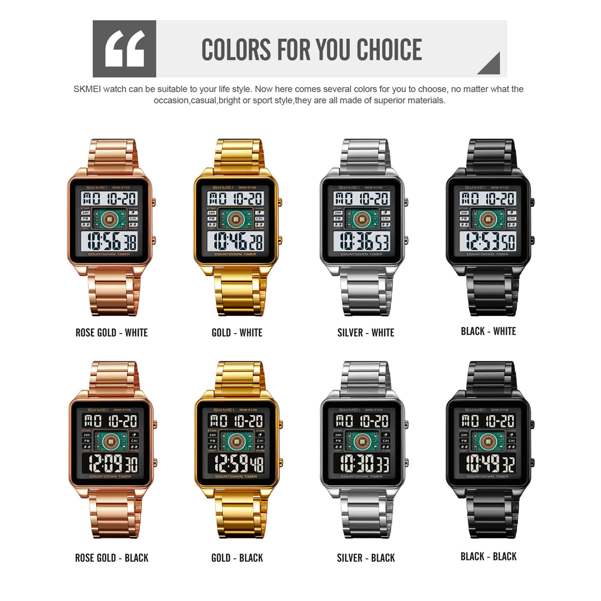 Skmei 2136 High Quality Gents Digital Watch Perfect Steel Strap