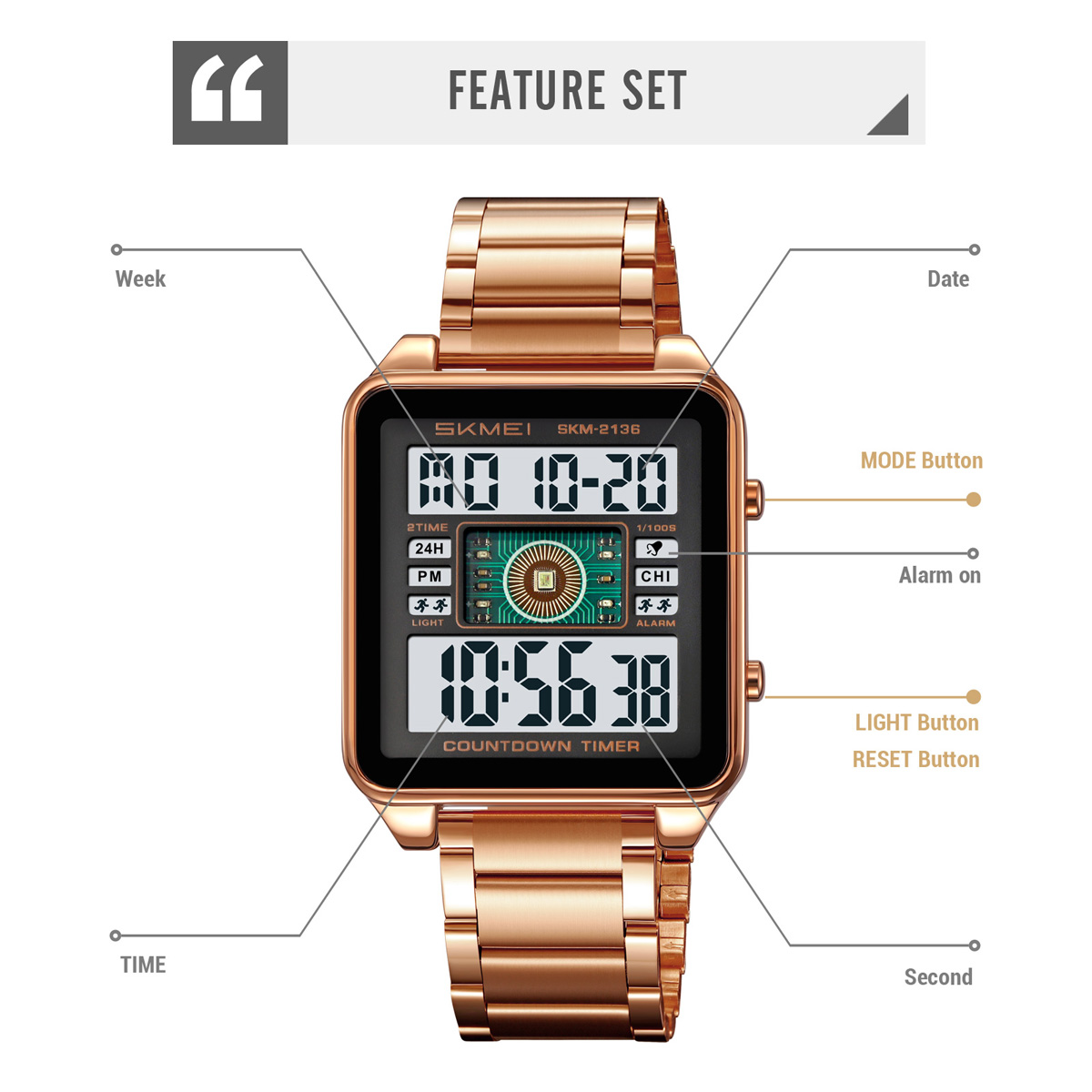 Skmei 2136 High Quality Gents Digital Watch Perfect Steel Strap