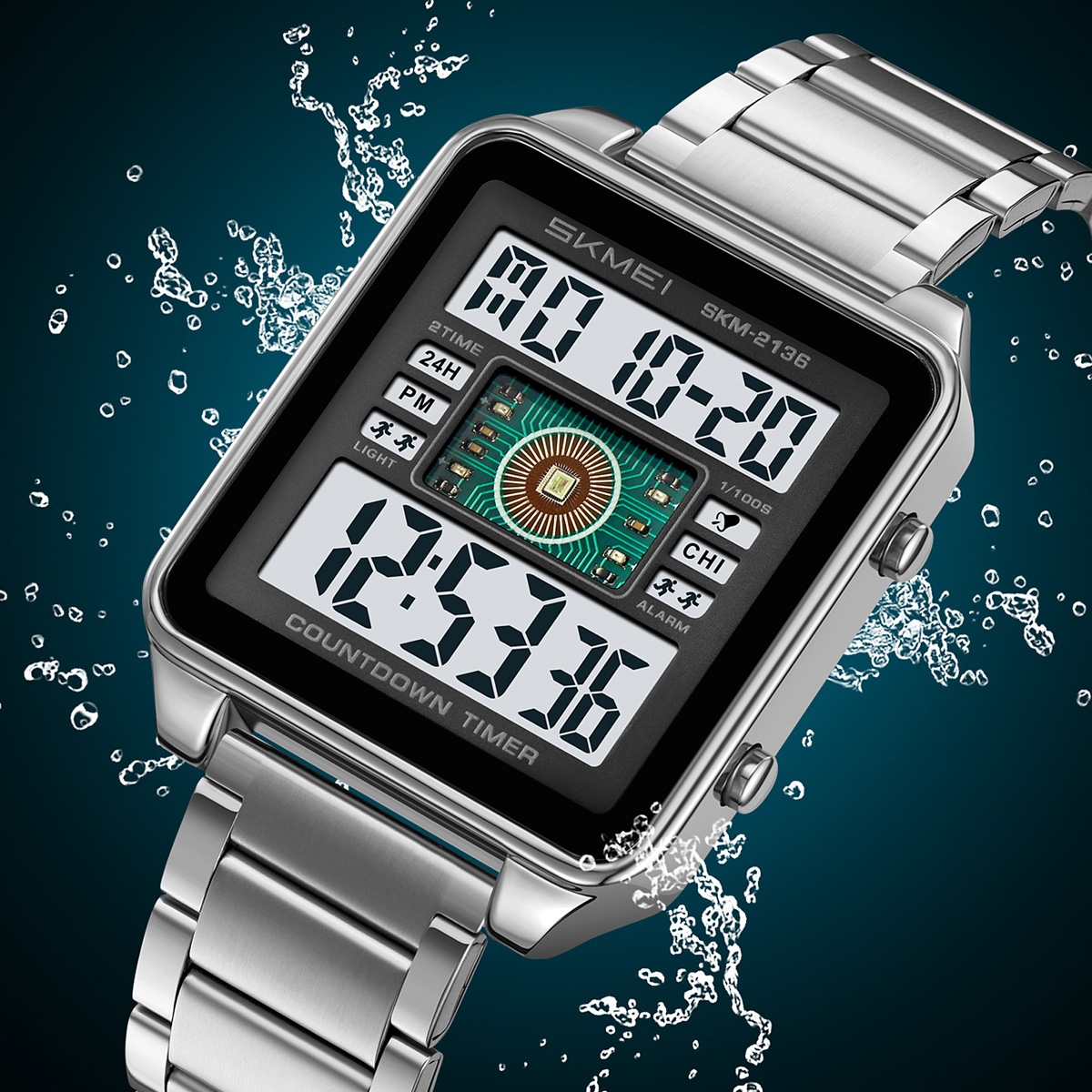 Skmei 2136 High Quality Gents Digital Watch Perfect Steel Strap