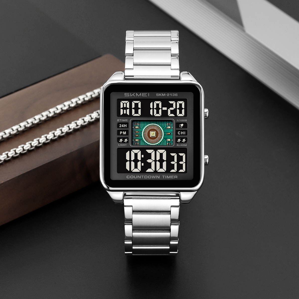 Skmei 2136 High Quality Gents Digital Watch Perfect Steel Strap