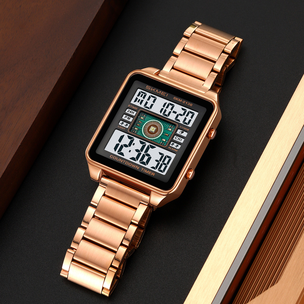 Skmei 2136 High Quality Gents Digital Watch Perfect Steel Strap