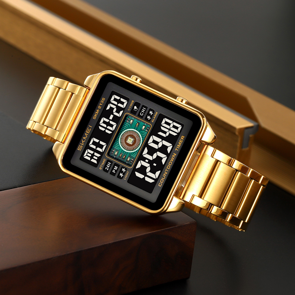 Skmei 2136 High Quality Gents Digital Watch Perfect Steel Strap