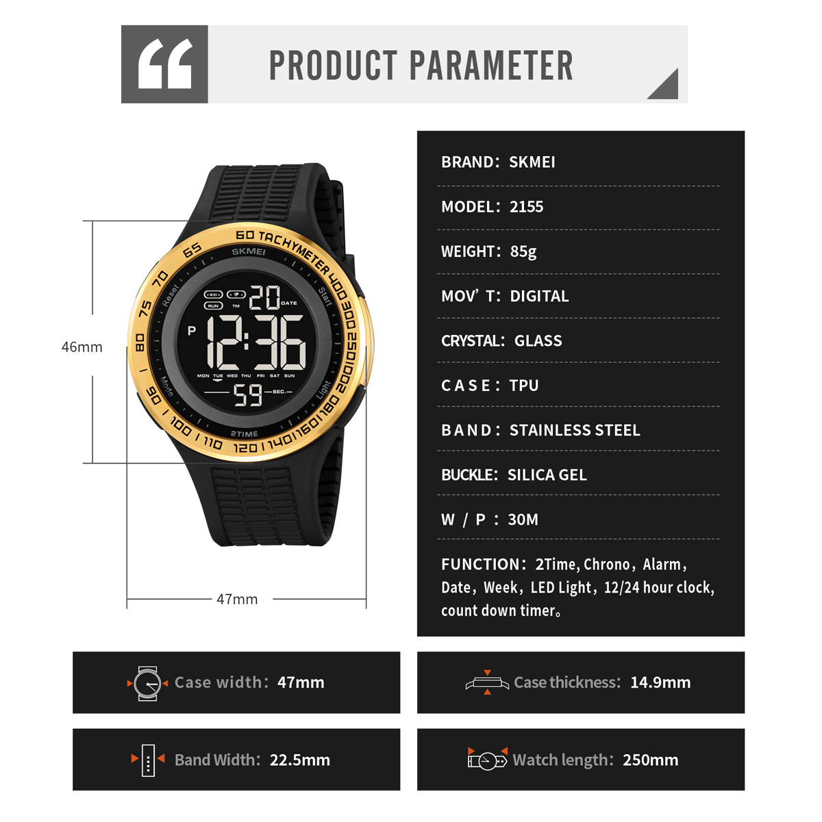 SKMEI 2155 LED Sport Watch Big Face Digital Watches