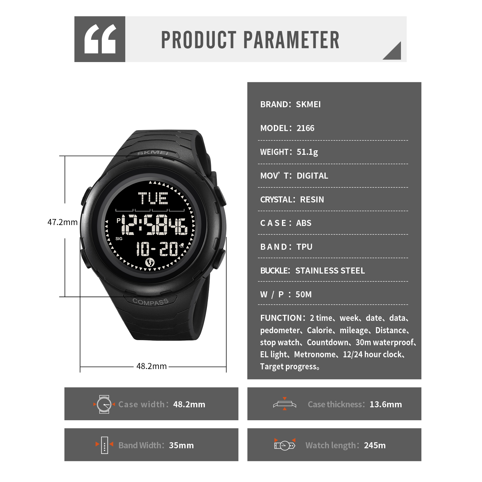 2166 skmei functional digital watch