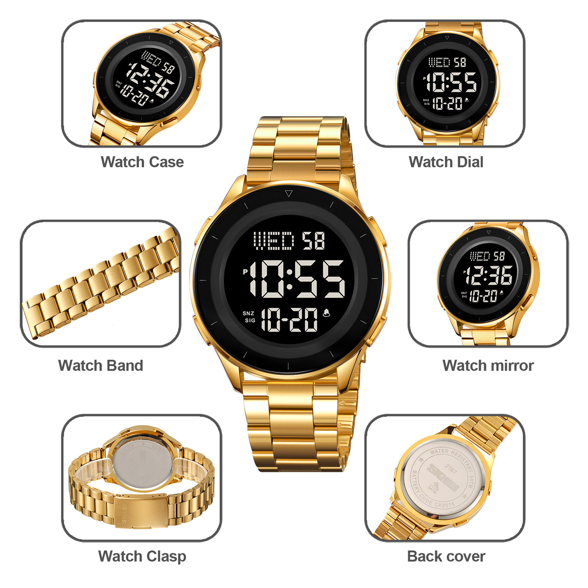 SKMEI 2167 STAINLESS STEEL BAND DIGITAL WATCH