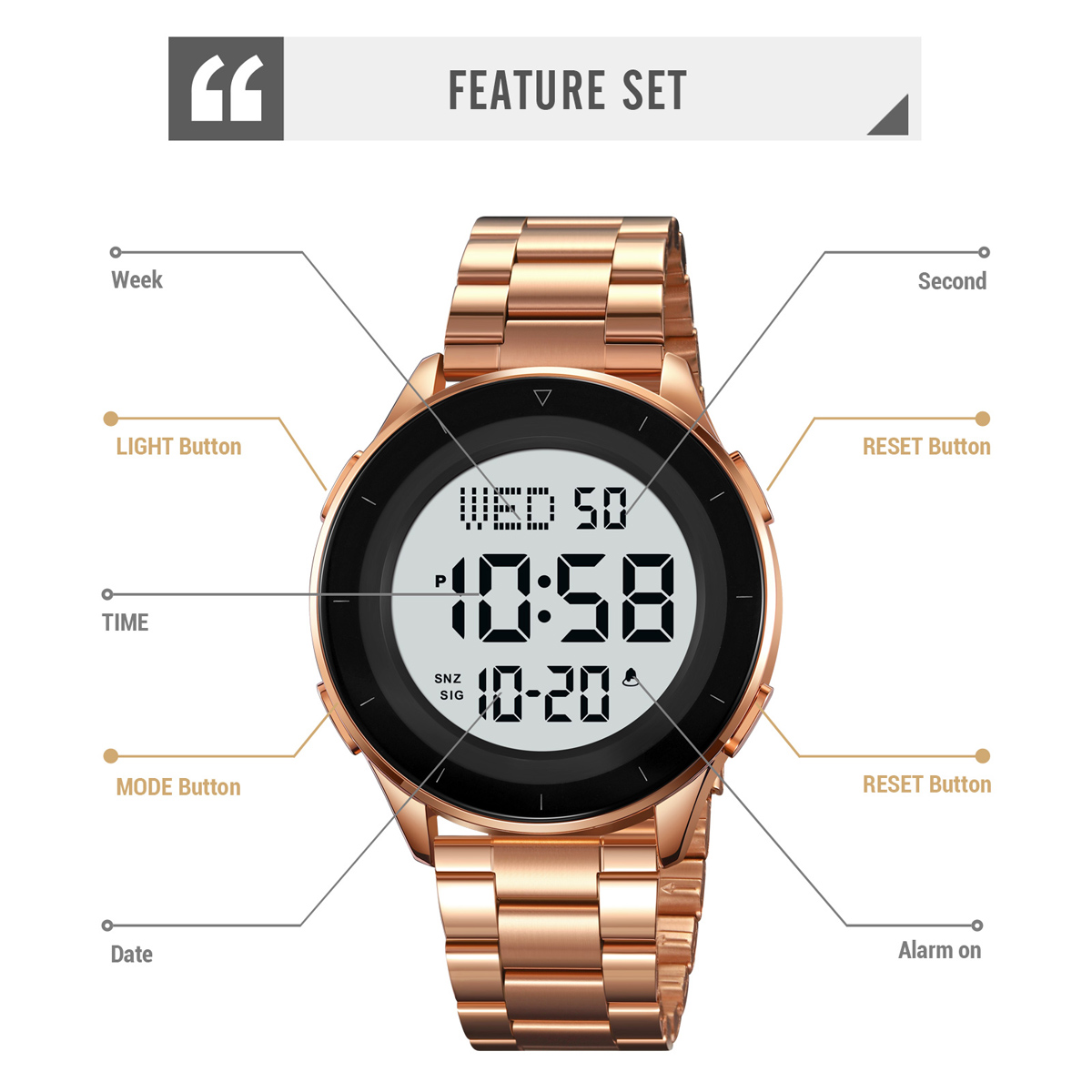 SKMEI 2167 STAINLESS STEEL BAND DIGITAL WATCH