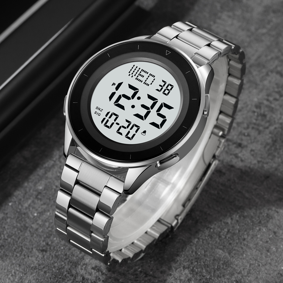 SKMEI 2167 STAINLESS STEEL BAND DIGITAL WATCH