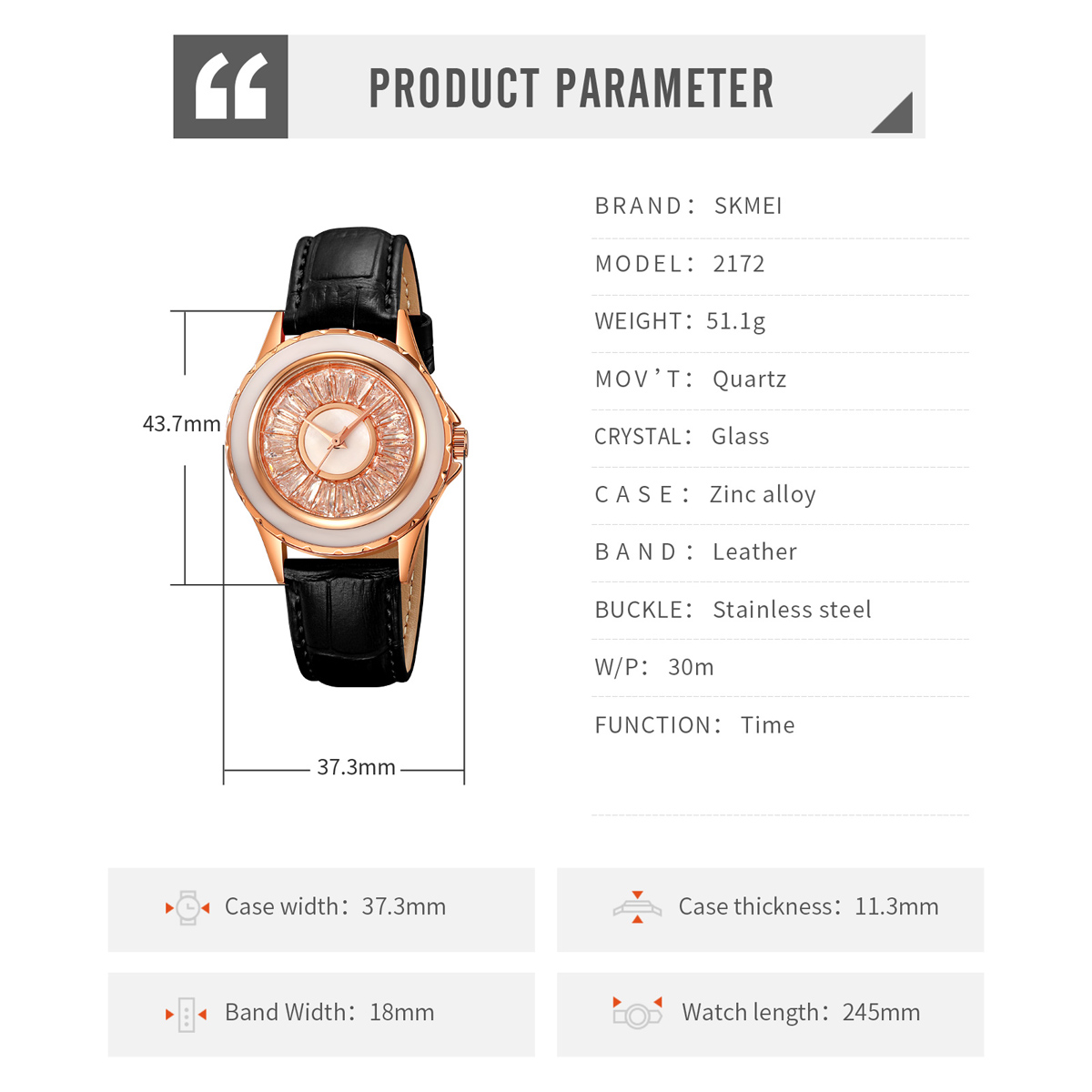 SKMEI 2172 Lady Fancy Leather Diamond Quartz Watches 