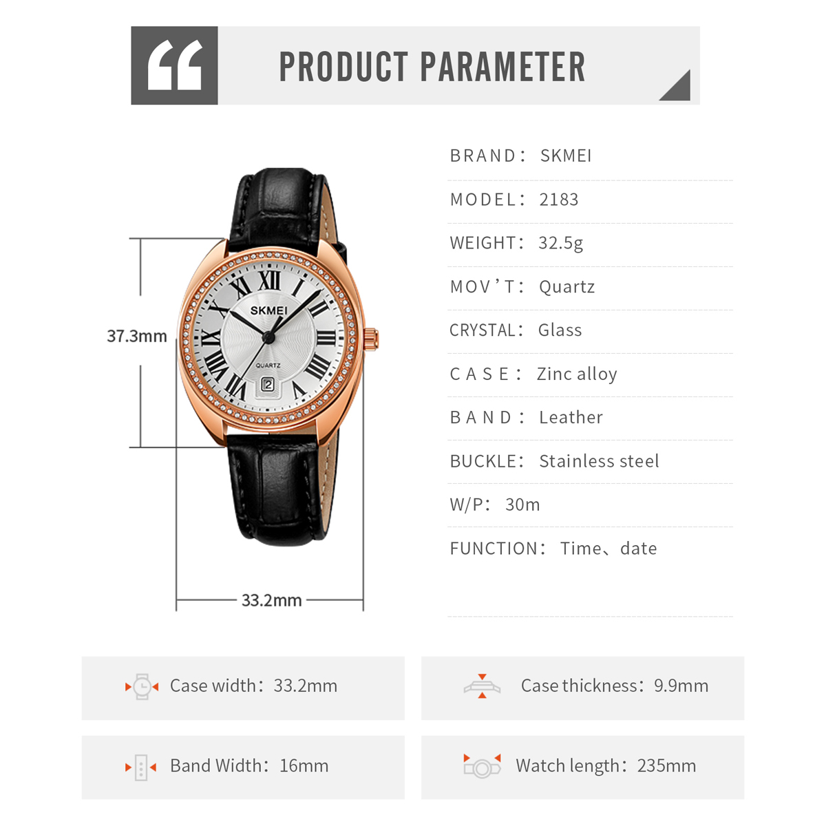 SKMEI 2183 LEATHER WOMEN WATCH