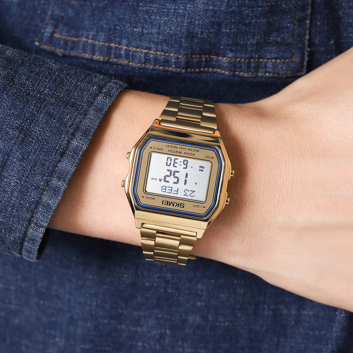 SKMEI 2194 Digital Square Azan Watch Muslim Prayer Watches