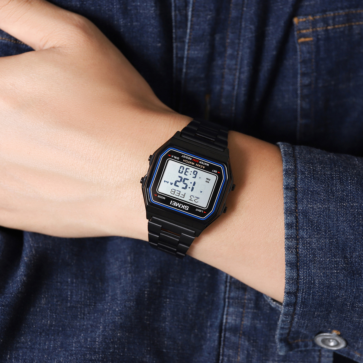 SKMEI 2194 Digital Square Azan Watch Muslim Prayer Watches