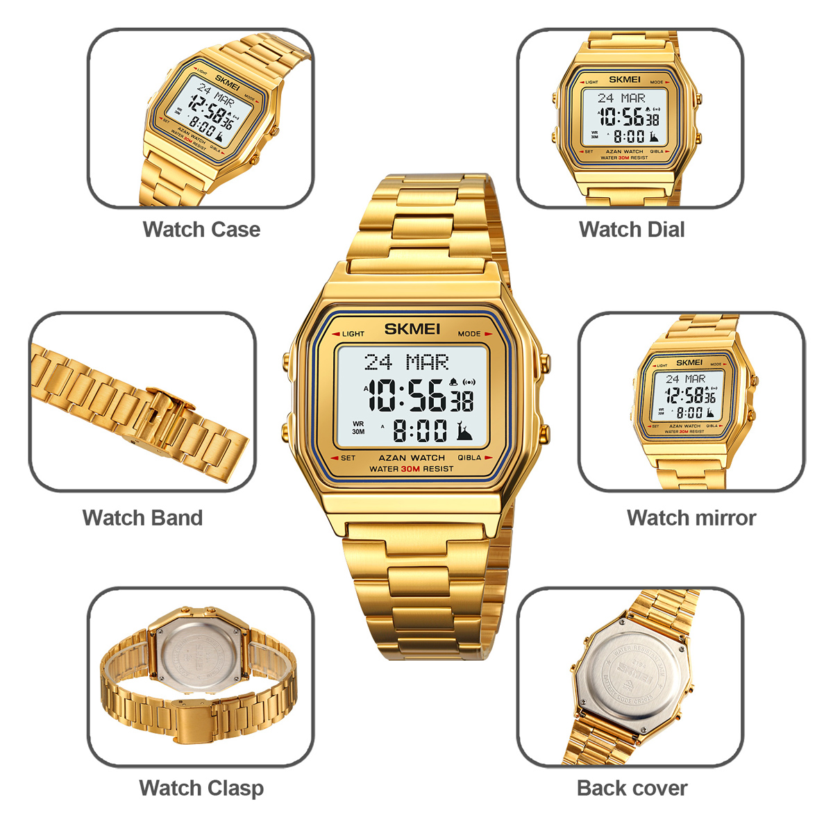 SKMEI 2194 Digital Square Azan Watch Muslim Prayer Watches