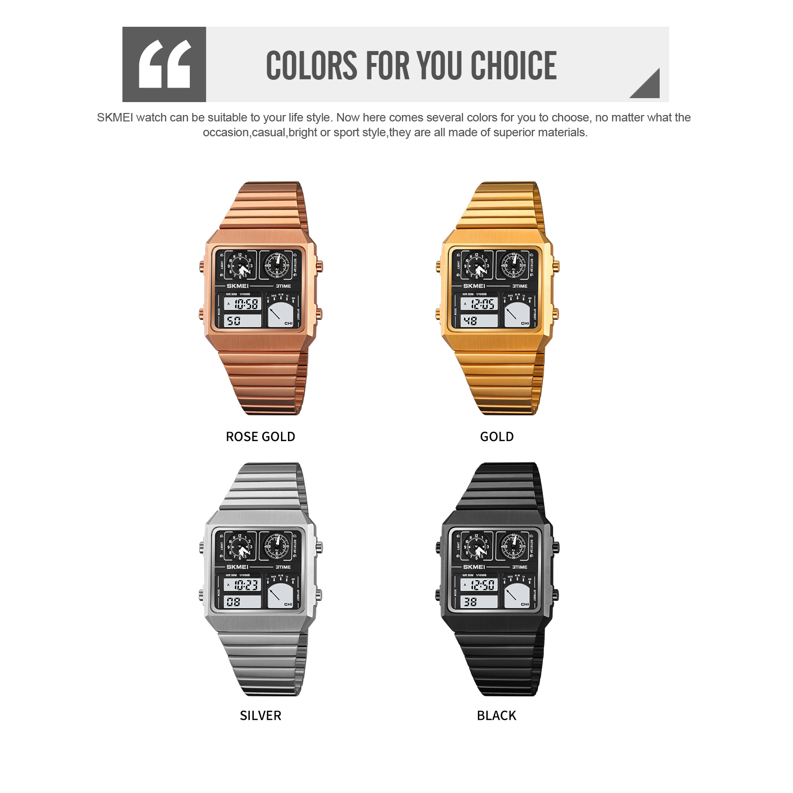 SKMEI 2198 METAL DUAL TIME WATCH