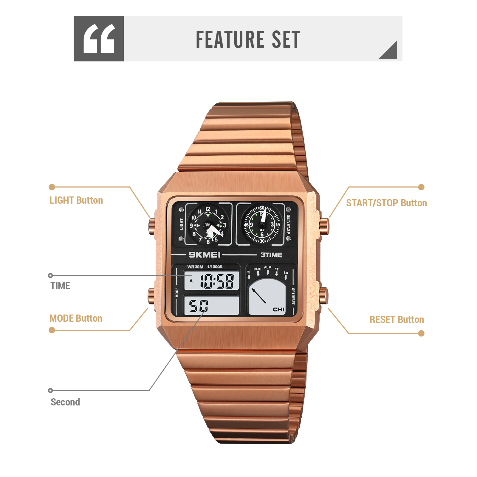 SKMEI 2198 METAL DUAL TIME WATCH