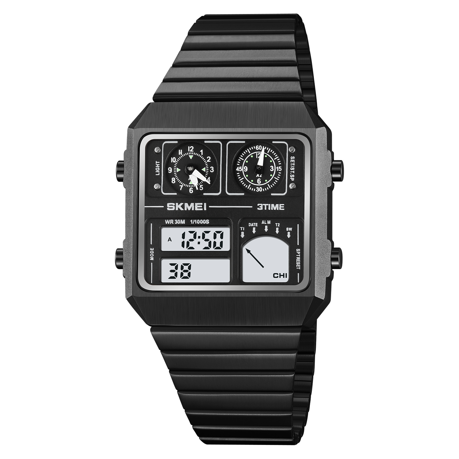 SKMEI 2198 METAL DUAL TIME WATCH