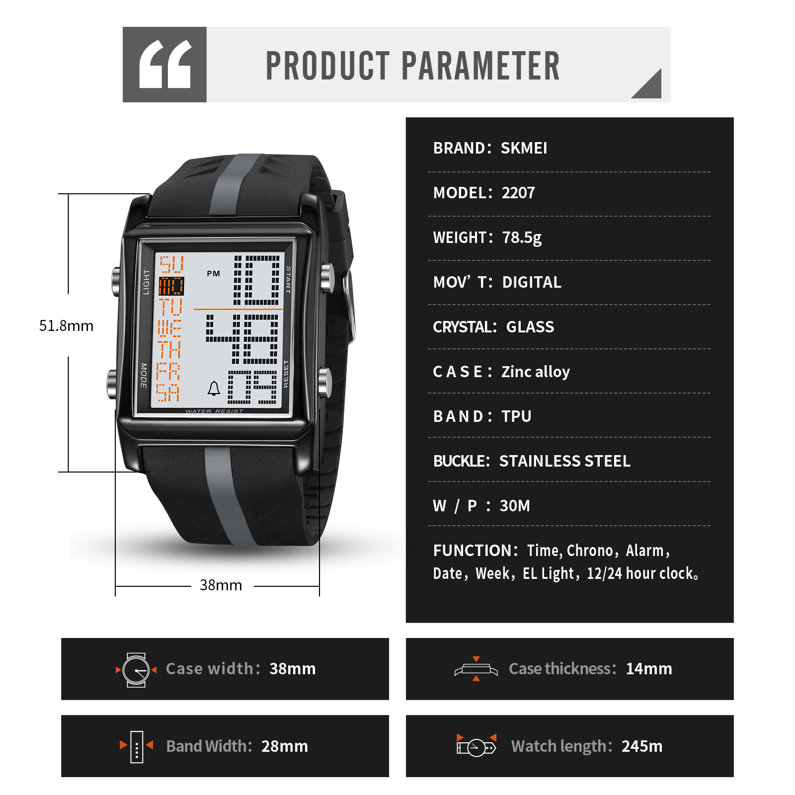 SKMEI 2207 PU STRAP DIGITAL WATCH