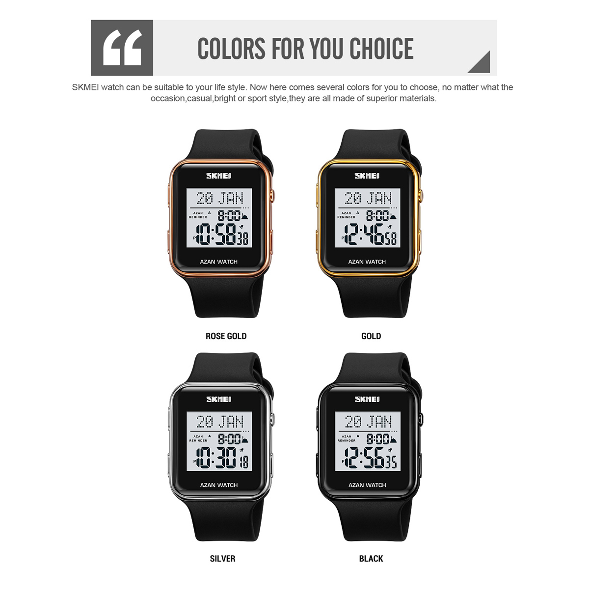 SKMEI 2211 square Sports Digital Oem logo Digital Muslim Prayer Watch