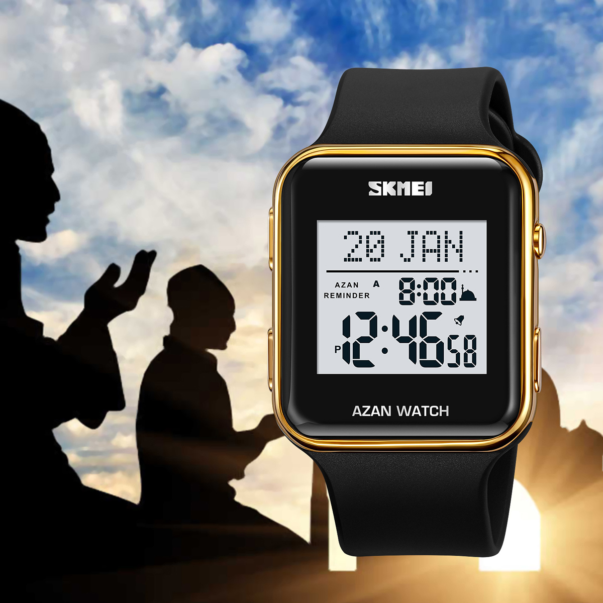 SKMEI 2211 square Sports Digital Oem logo Digital Muslim Prayer Watch