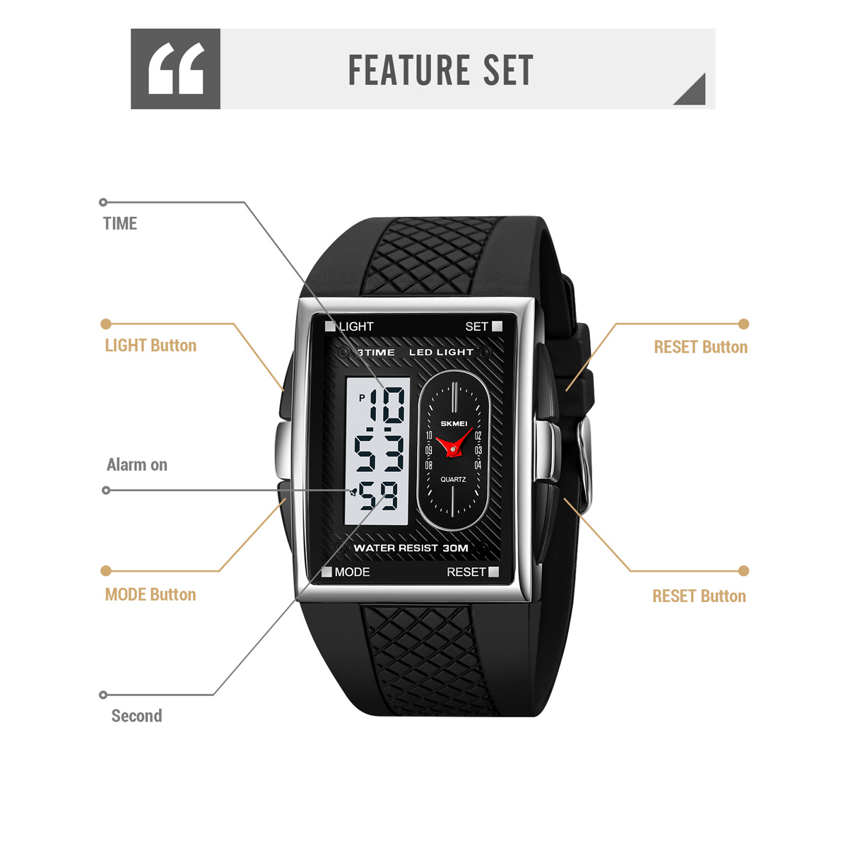 Skmei 2213 Outdoor Sports Square Men's Electronic Watch